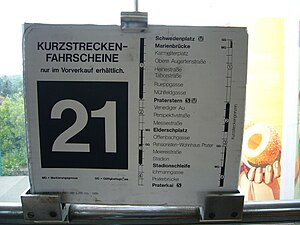 Strecke der Straßenbahnlinie 21