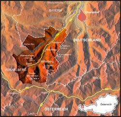 Karte des Kleinwalsertals mit der in Baad endenden L201