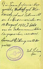 Lossprechung von der Exkommunikation 23. Aug. 1925