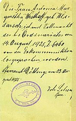 Lossprechung von der Exkommunikation 23. Aug. 1925