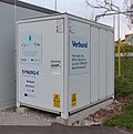 Ein Container mit der Pufferbatterie am Ladestandort in Wien
